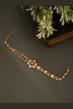 ATIBELLE Rose Gold-Plated Artificial Stones and Beads Mangalsutra