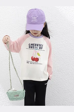 LULU & SKY Girls Typography Drop-Shoulder Sleeves Applique T-shirt