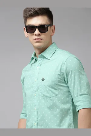 U.S. Polo Assn. U S Polo Assn Men Green & White Tailored Fit Printed Pure Cotton Casual Shirt