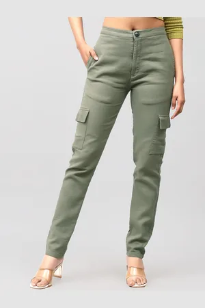Blue Bird Women Cotton Relaxed Slim Fit High-Rise Cargos Trousers