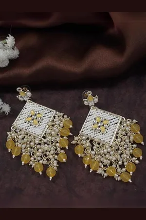 I Jewels Gold-Plated Kundan Studded & Beaded Contemporary Drop Earrings