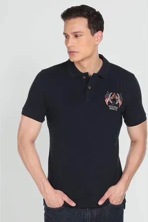 Ralph Lauren U S Polo Assn Denim Co Men Navy Blue Polo Collar Applique T-shirt