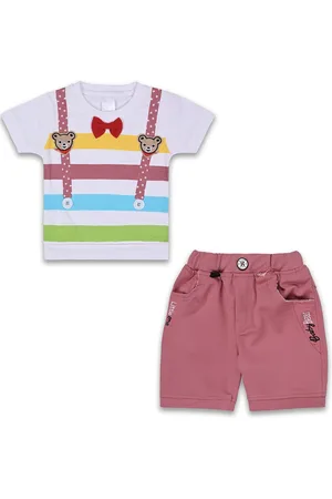 Wish Karo Infant Boys Striped Cotton T-shirt With Shorts