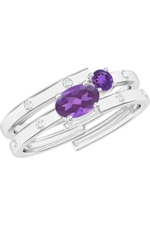 Kicky And Perky 925 Sterling Silver Rhodium Plated Amethyst Stone-Studded Finger Ring