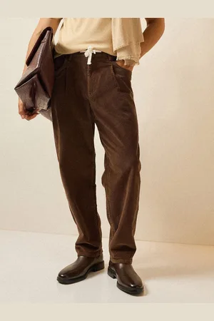 The Bear House Men Baggy Fit Corduroy Pants with Drawstring Waist