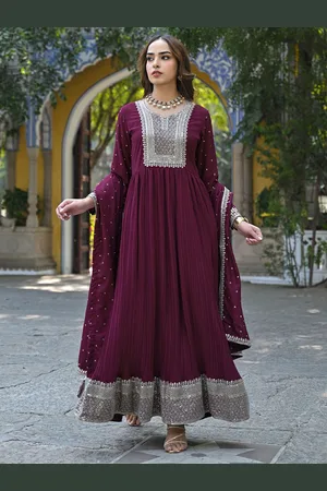 Ahika Women Ethnic Motifs Embroidered Sequinned Georgette Anarkali Kurta & Dupatta