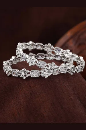 ESTELE Set of 2 Rhodium-Plated AD Studded Brass Bangles