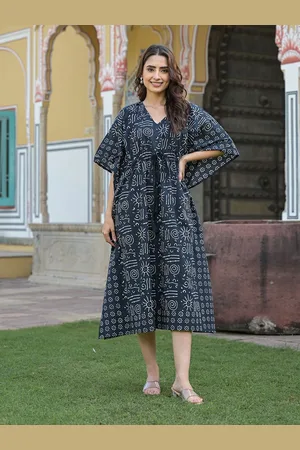 BAESD Women Cotton Floral Print Fit & Flare Kaftan Dress