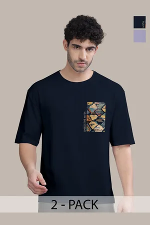 bullmer Men Pack Of 2 Round Neck Printed Oversized T-shirts