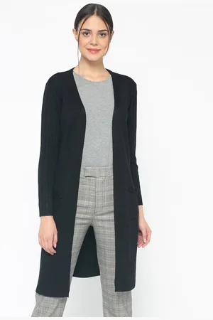 Gipsy Women Black Solid Open Front Longline Shrug