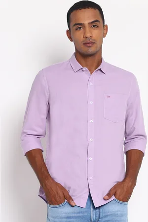 Lee Men Lavender Classic Slim Fit Cotton Linen Casual Shirt