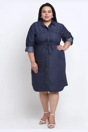 sindrellastorie Women Plus Size Denim Shirt Dress