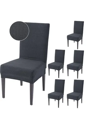 HOKIPO Grey 6 Pieces Jacquard 200 GSM Stretchable Chair Covers