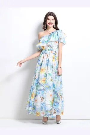 JC Collection Floral Print Off-Shoulder Maxi Dress