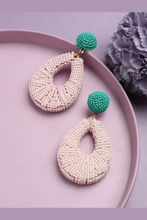 Sangria Gold-Toned & Pink Gold-Plated Beads Beaded Classic Drop Earrings