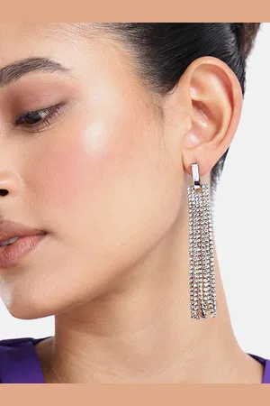 DressBerry Stone Studded Tassel Style Contemporary Drop Earrings