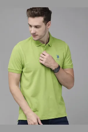 U.S. Polo Assn. Men Green Solid Pure Cotton Polo Collar T-shirt