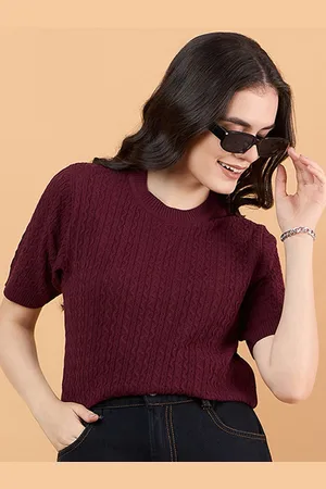 CLAPTON Women Anti Static Solid Round Neck Wool T-shirt