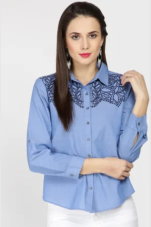 Gipsy Women Blue Comfort Solid Casual Shirt