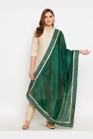 Clora Creation Green & Gold-Toned Printed Dupatta with Gotta Patti