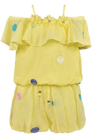 Wish Karo Girls Yellow Embellished Top with Shorts