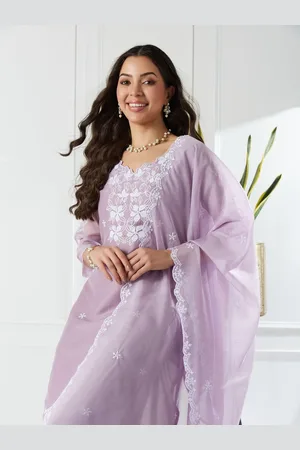 Colors  of Earth Floral Embroidered Round Neck Straight Kurta With Trousers And Dupatta