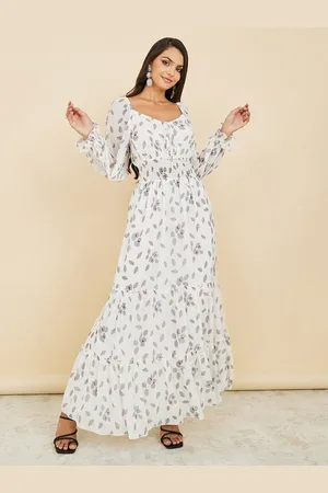 Styli Floral Printed Sweetheart Neck Puff Sleeves Maxi Dress