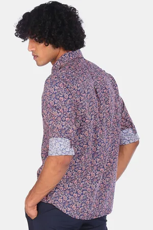 U.S. Polo Assn. Men Blue & Rust Orange Tailored Fit Printed Casual Shirt