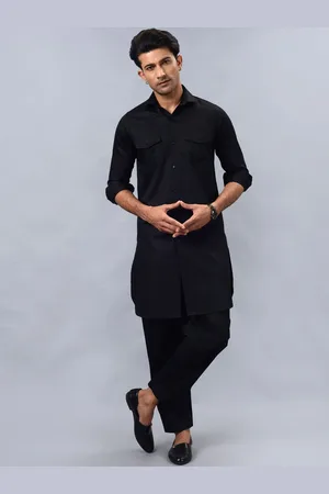 azania Shirt Collar Roll-Up Sleeves Pathani Kurta