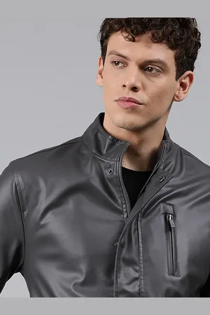 WROGN Men Charcoal Solid Open Front Jacket