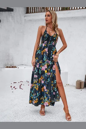 Mast & Harbour Black Floral Print Halter Neck Maxi Dress