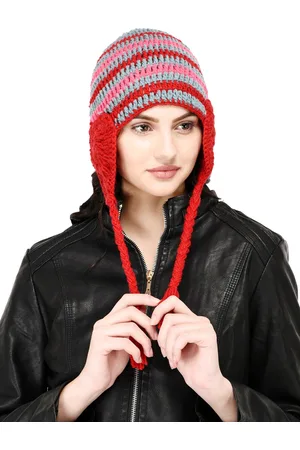 Bharatasya Women Red & Grey Beanie