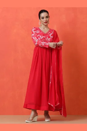 Jaipur Women Floral Embroidered A-Line Midi Dress
