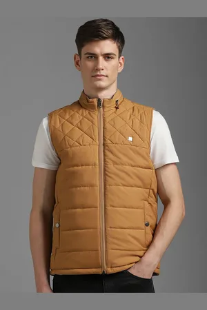 Louis Philippe Men Mock Collar Solid Cotton Casual Gilet Jacket