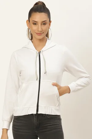 Belle Women White Solid Fleece Lightweight Tailored Jacket