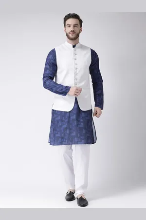 Hangup Men Blue Printed Pure Cotton Kurta with Pyjama