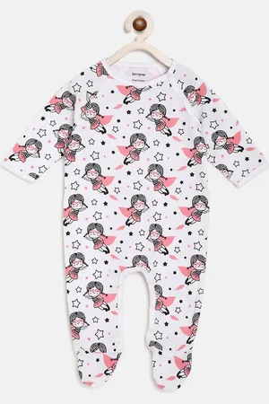 berrytree Kids Pink & White Printed Organic Cotton Sustainable Rompers