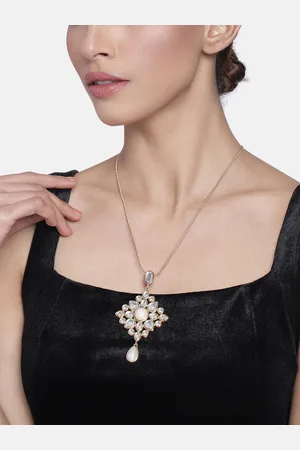 ESTELE Women White Gold-Plated Adorable Kundan Studded Pendent Necklace Necklace