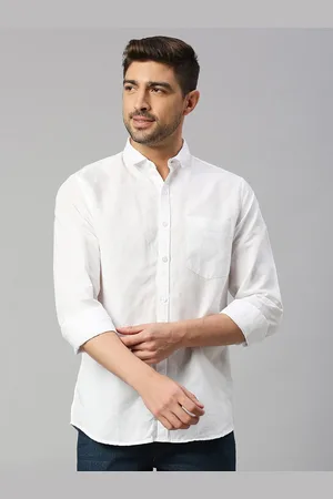 Mast & Harbour White Classic Slim Fit Casual Cotton Linen Shirt
