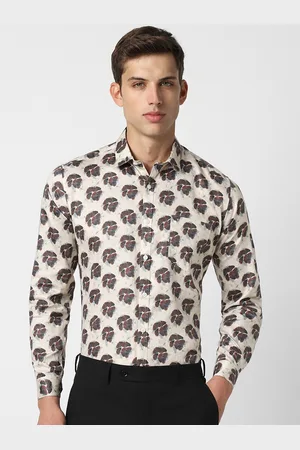 V Dot Men Beige Slim Fit Printed Party Shirt