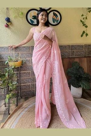 DIVASTRI Embellished Sequinned Poly Georgette Designer Mysore Silk Saree