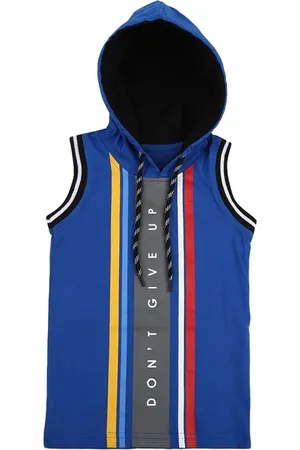 V-Mart Boys Printed Hooded Sleeveless Cotton T-shirt