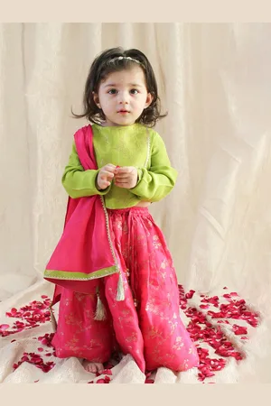 Tiber Taber Blossom Glow Girls Woven Design Ready to Wear Lehenga & Blouse With Dupatta