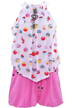 Wish Karo Girls Pink & White Printed Top with Skirt