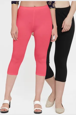 Jinfo Women Black & Pink Pack of 2 Cotton Capris