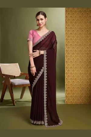 DIVASTRI Embroidered Pure Georgette Saree