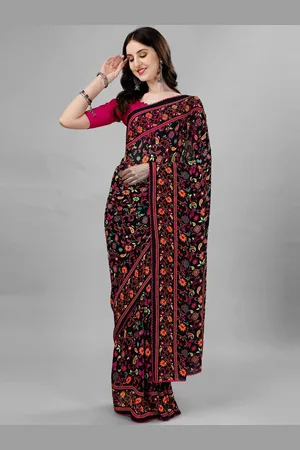 Moda Rapido Floral Print Pure Georgette Block Print Saree