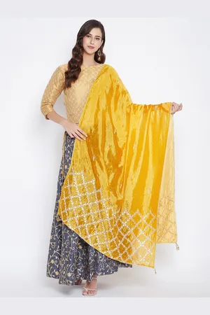 Clora Creation Yellow & Gold-Toned Embroidered Beads and Stones Dupatta