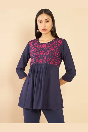 Soch Women Navy Blue & Pink Embroidered Tunic