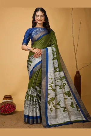HERE&NOW Pure Cotton Kalamkari Printed Handloom Kanjeevaram Saree